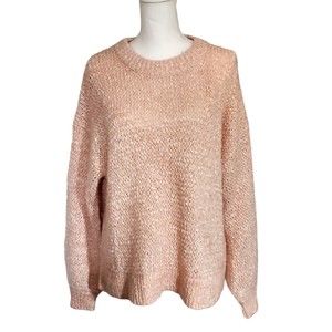 Madewell Baez Pullover Sweater Fuzzy Open Knit Marled Pink White Size Medium